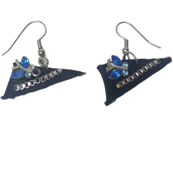 Hand Crafted Jewelry - Leather Boxchain Butterfly Earrings